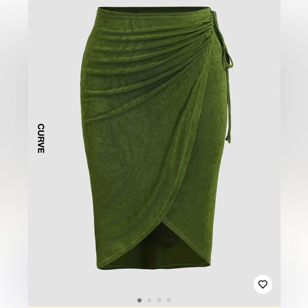 Cider green drawstring asymmetrical knit maxi shirt, 0XL